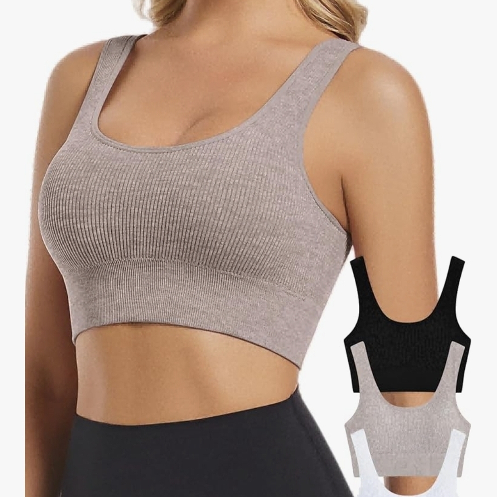 Set of 3 Seamless Ribbed Bralettes Nude White Black NWT